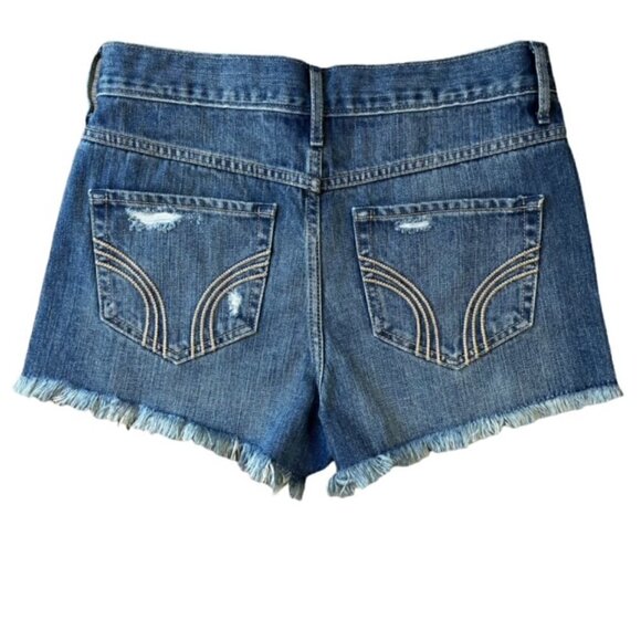 HOLLISTER High Rise Raw Hem Ripped Short-Short Jean Shorts - Size 5/27 - Picture 2 of 6
